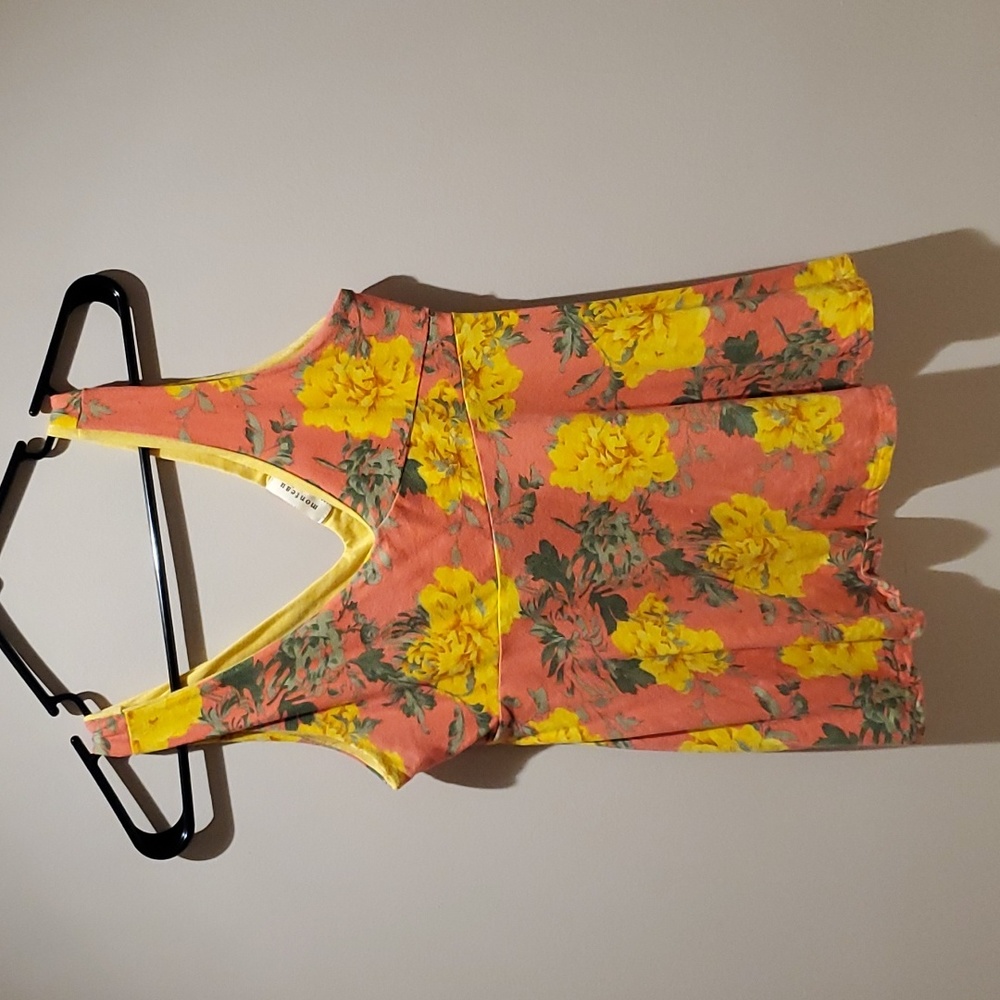 Monteau Pink and Yellow Floral Peplum Tank - M